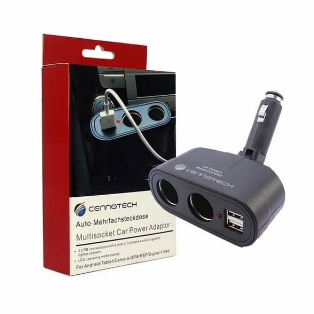 CENNOTECH CAR CHARGER C2U32S2 2 USB PORT 2 SOCKET SAVER MOBIL CHARGER DI MOBIL