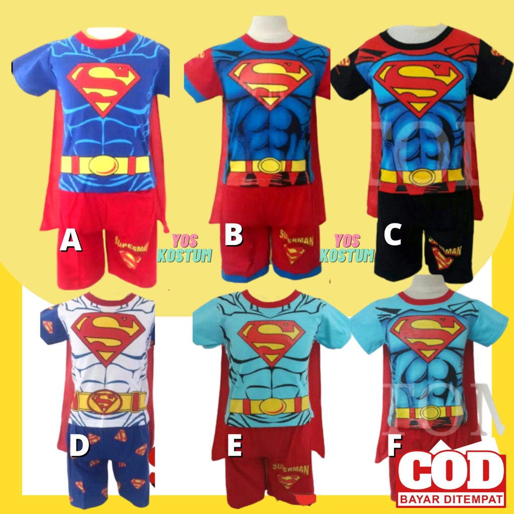 Baju Anak Sayap Superman Murah Setelan Celana Pendek Karakter Superhero Laki-Laki