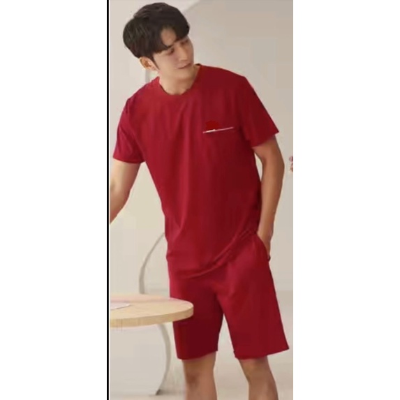 Baju tidur piyama cowok lengan pendek celana pendek bahan kaos import PDKcowok63