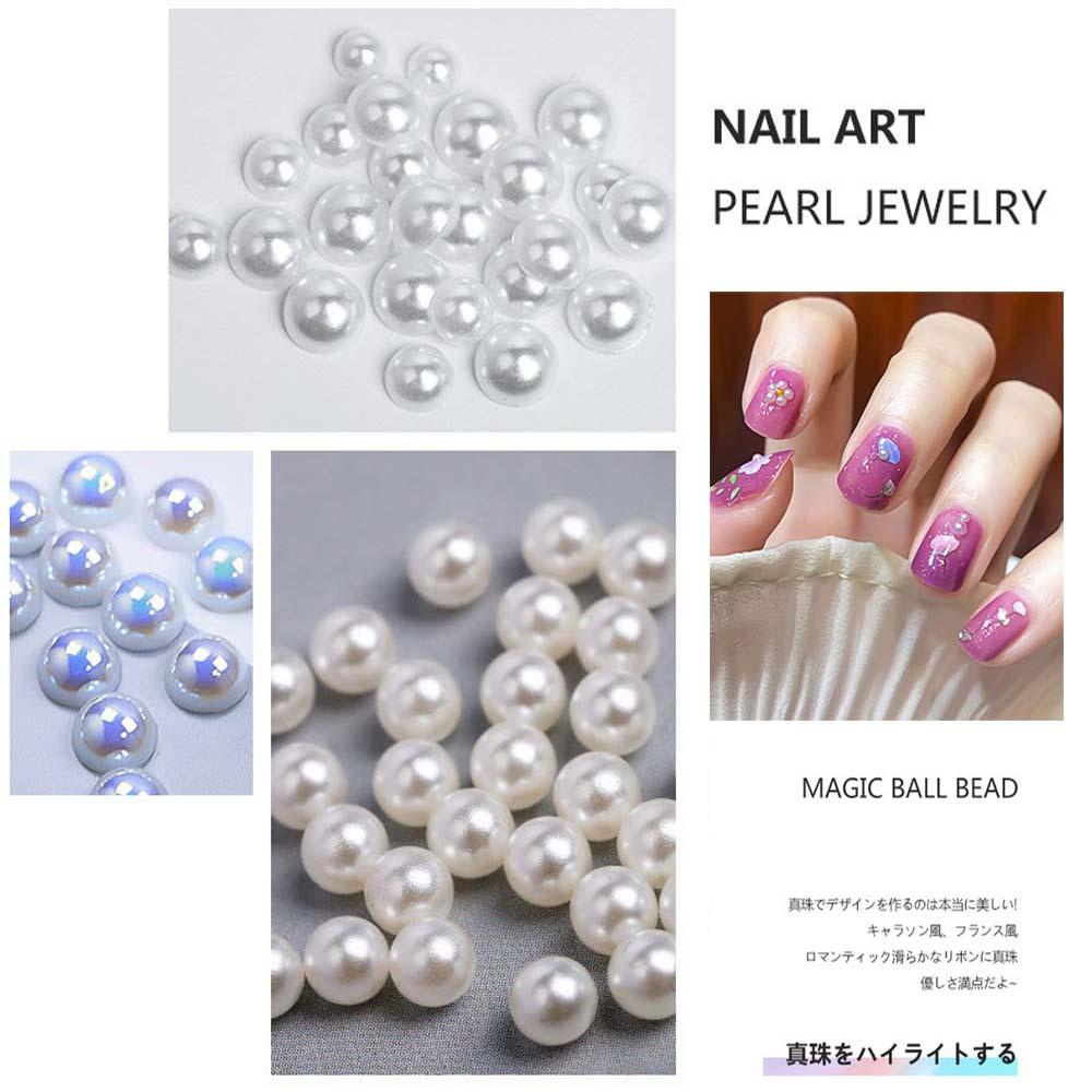 Mxbeauty Manik-Manik Mutiara AB 3D Bentuk Setengah Lingkaran Bahan Plastik Untuk Dekorasi Nail Art