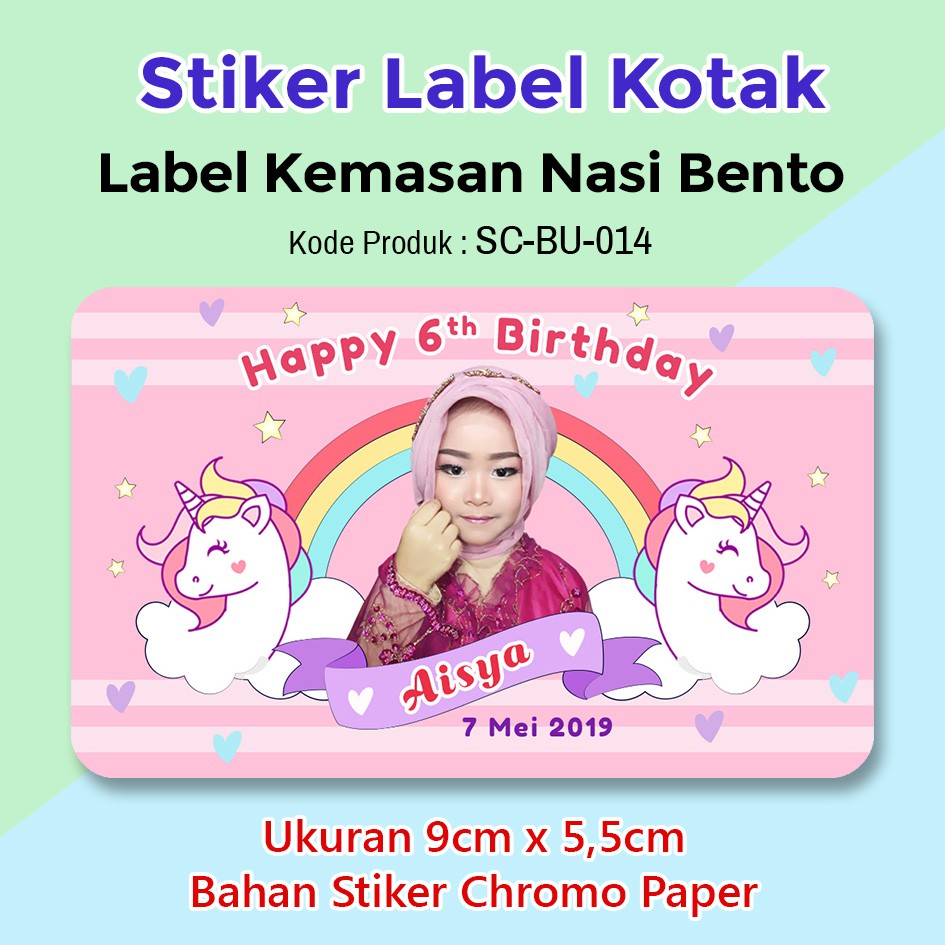 Stiker Label Ulang Tahun Anak Sticker Nasi Bento Souvenir Twin Unicorn Shopee Indonesia