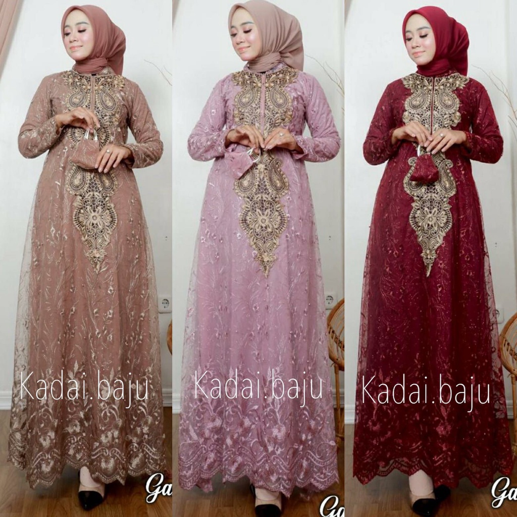 Gamis tille bordir busui Aminah | Gamis pesta | Gamis kondangan pernikahan wisuda tunangan | Dress brukat jumbo