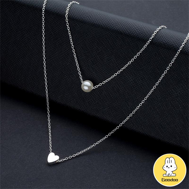 Kalung Rantai Klavikula Pendek Multilayer Aksen Mutiara Ganda Untuk Hadiah Ulang Tahun Wanita -Doo