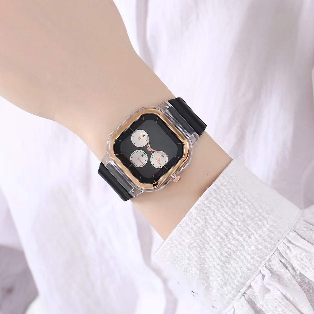 Jam Tangan Rubber Wanita Dial Kotak Analog Korean Style Fashion / Jam Tangan Wanita Pria Hush Puppies murah