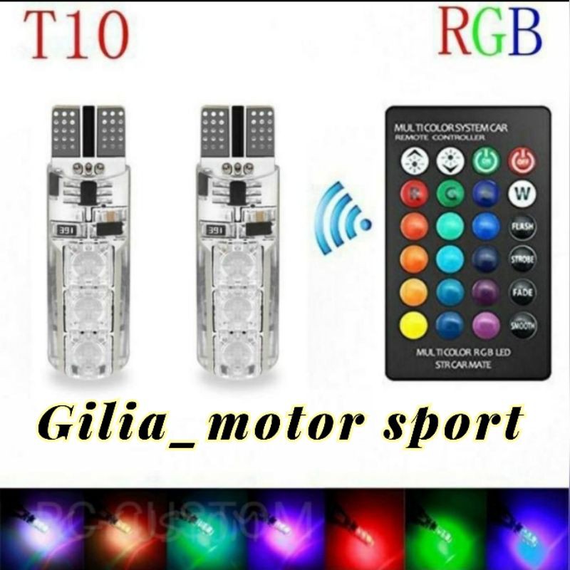 Lampu LED remote control sepasang lampu senja T10 rgb 16warna pakai remote control motor mobil remot