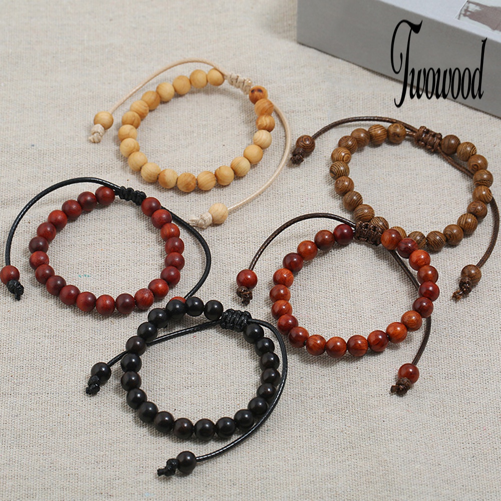 Gelang Tali Manik-Manik Kayu Handmade Untuk Unisex