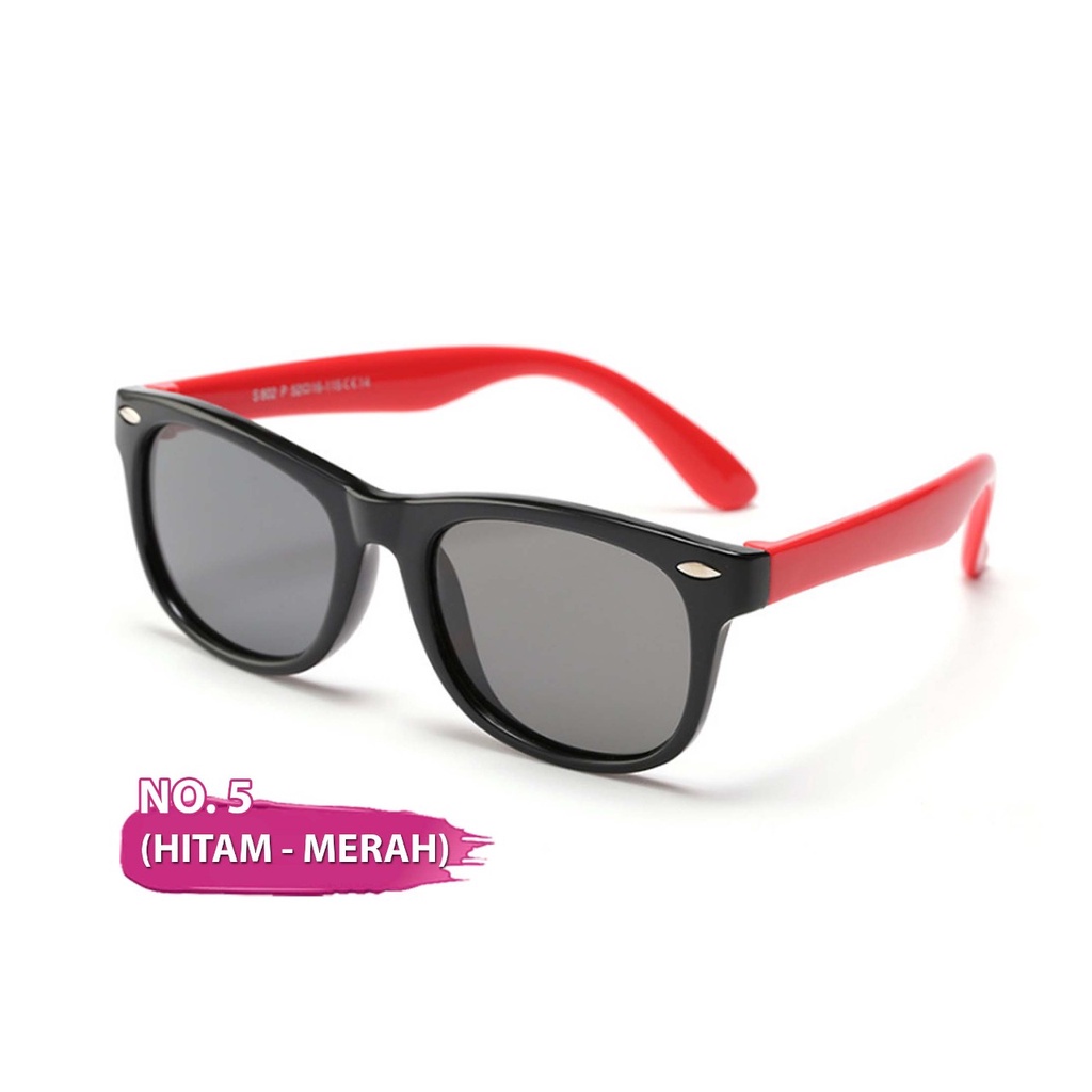 Kacamata Anak - UV400/Polarized - Flexible Sunglasses-hitam-merah