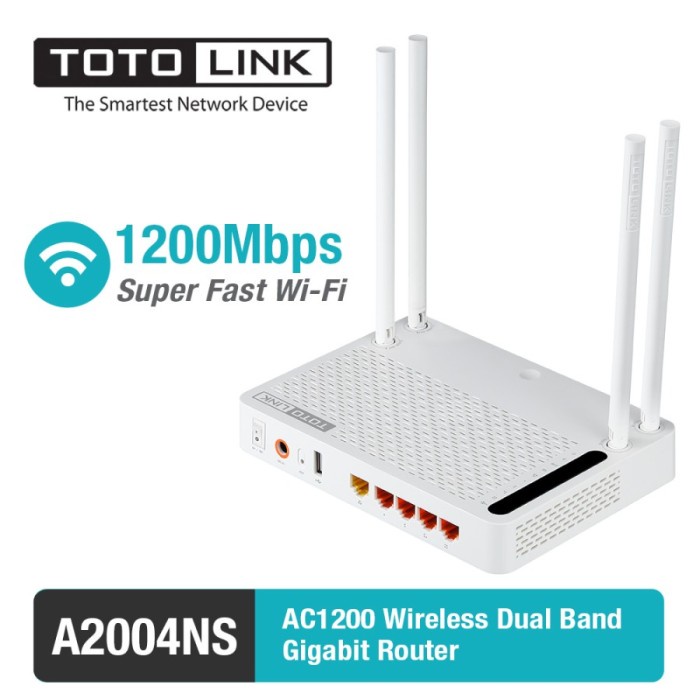 Totolink Router Wireless Dual Band 1.2Gbps with USB Port - TOTOLINK A2004NS