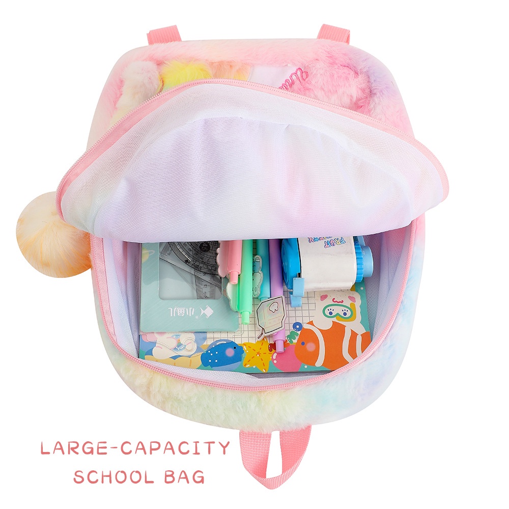 Ransel bulu unicorn anak perempuan Paud/Tk Tas ransel fluffy unicorn Pita pom pom Kado anak perempuan unicorn import berkualitas Tas Blingberry import tas blingberry grosir