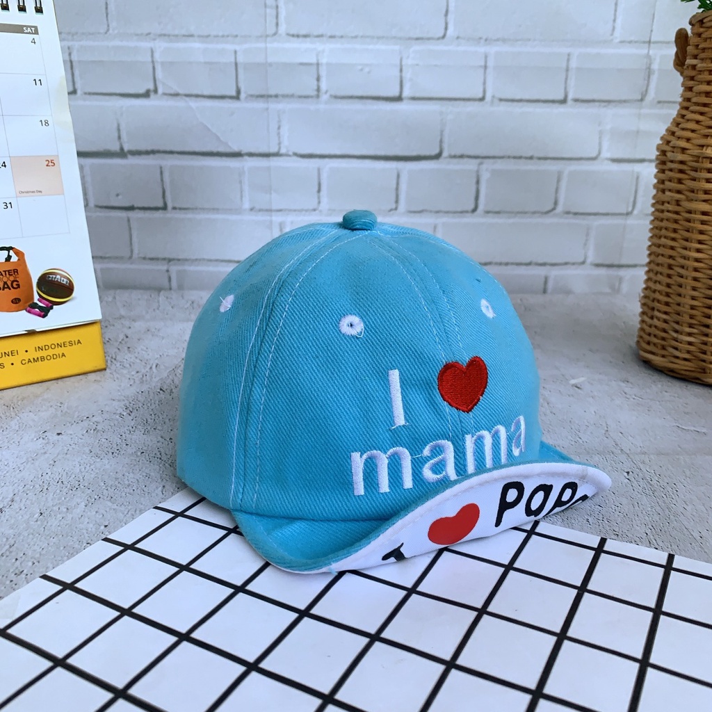 OSM JKT T5361 Topi Anak Model I Love Mama / Topi Fashion Unisex / Fashion Anak Bayi / Topi Anak Unisex-Biru Muda