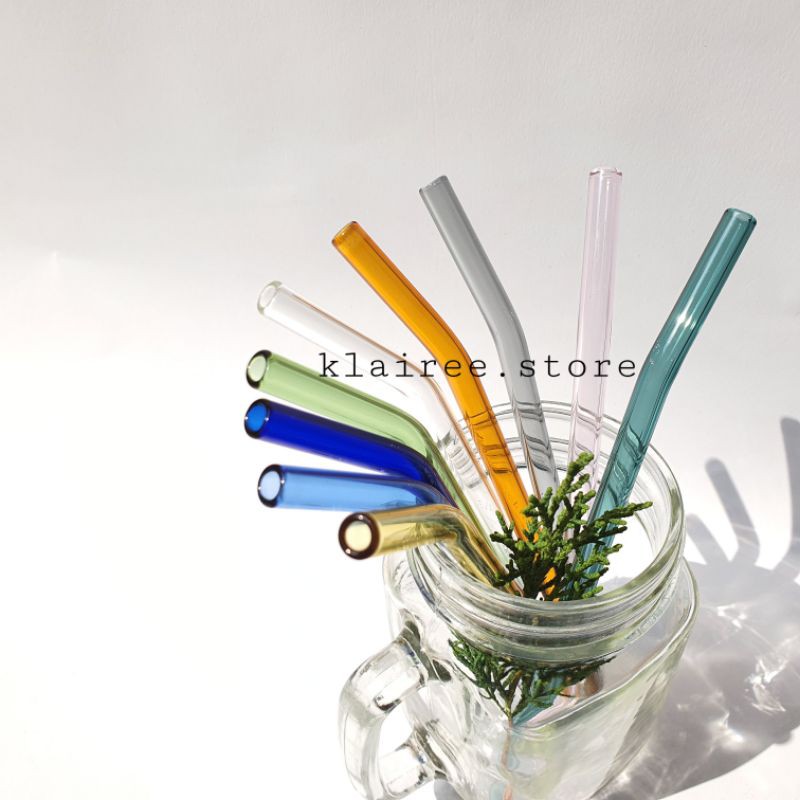 GLASS STRAW / SEDOTAN KACA - COLORED BERWARNA (BENT) 20cm | BENING | TRANSPARANT