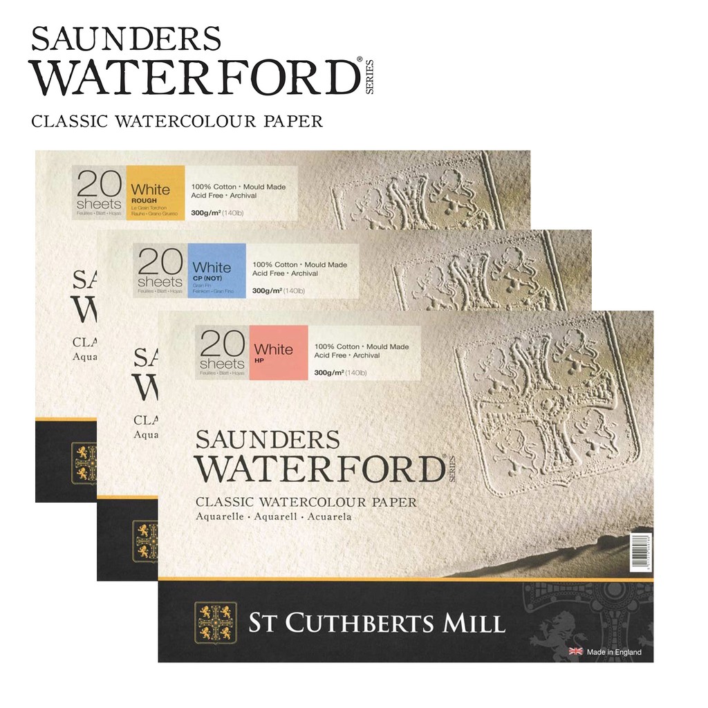 Saunders Waterford Watercolour Paper Block - White, 300gsm 410mm x 310mm (HP / CP / R)