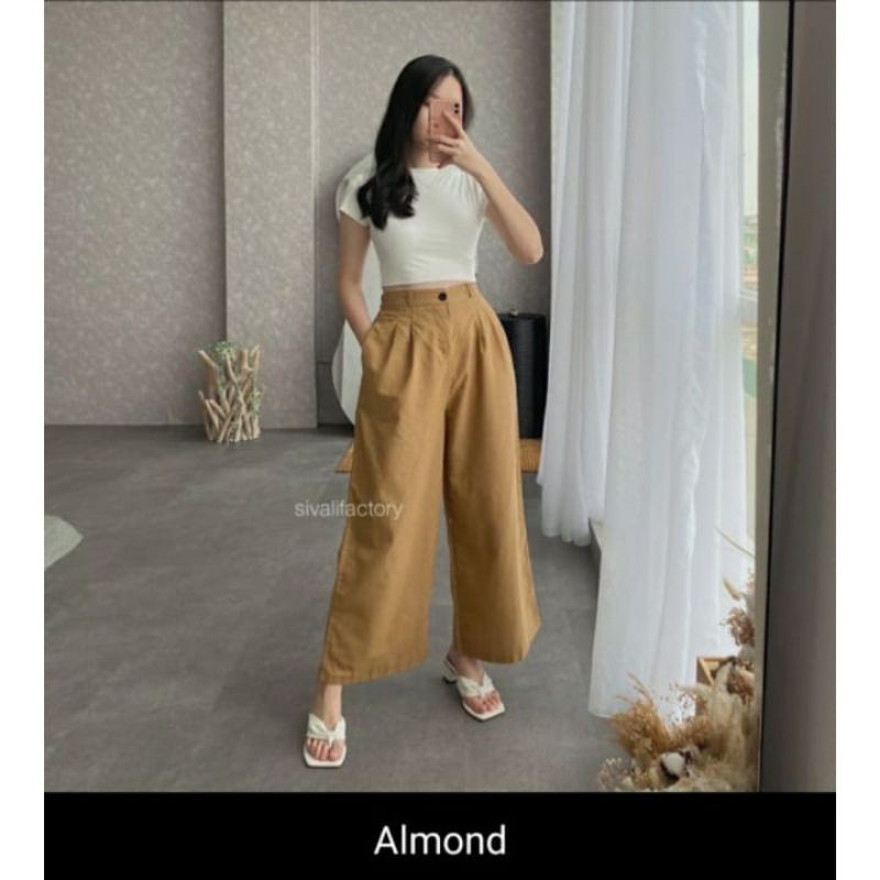 kulot linen highwaist premium bawahan wanita bahan katun linen polos kekinian terbaru viral