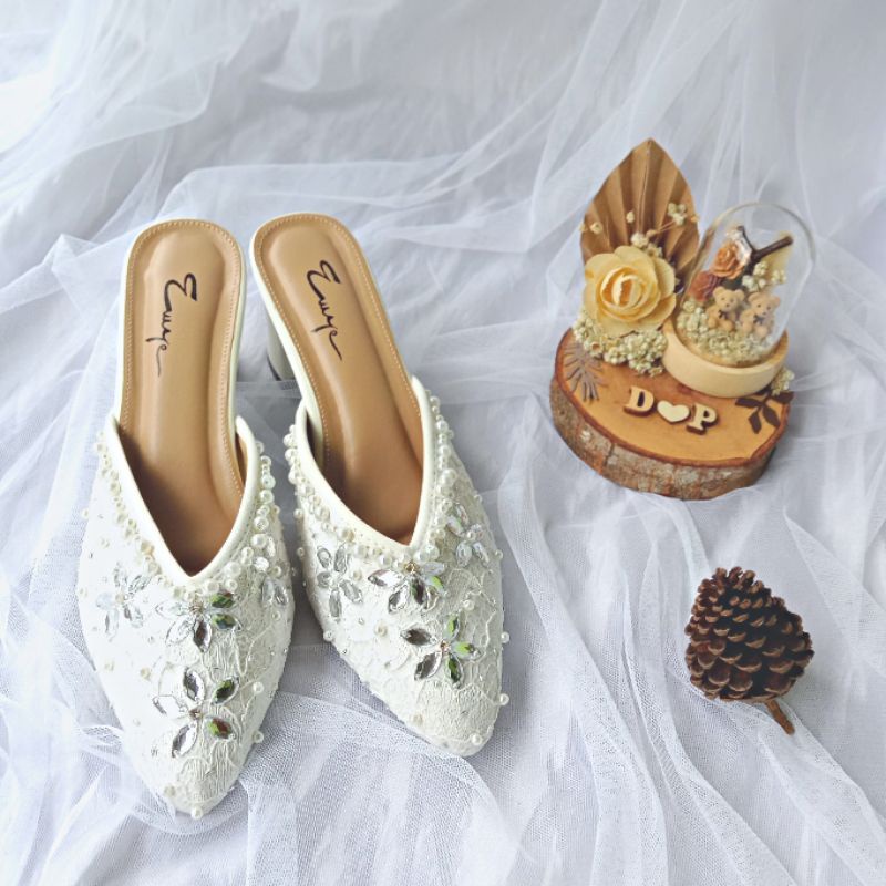 Termurah( ANESTI beads heels )Sepatu brukat payet heels || Wedding shoes