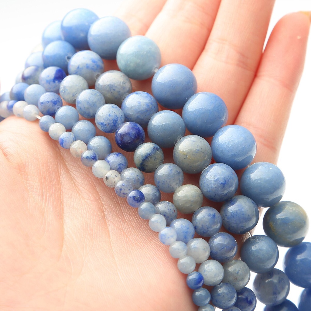 38 Cm/4-12 Mm 32-89 Pcs Batu Alam Biru Aventurine Bulat Manik-manik Memilih Ukuran untuk Membuat Perhiasan DIY Perhiasan Gelang/Kalung Aksesoris