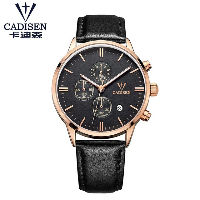 Cadisen Jam Tangan Kulit Analog Chrono Pria - 9201 - Rose Gold/Black