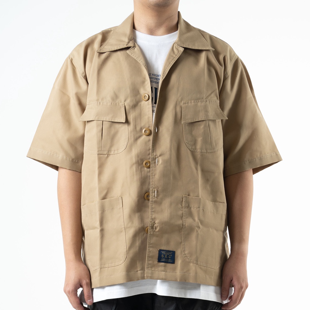 Solve - Field Button Down Work Shirt Beige Kemeja Lengan Pendek Cream Coklat Bowling Army Polos Prem