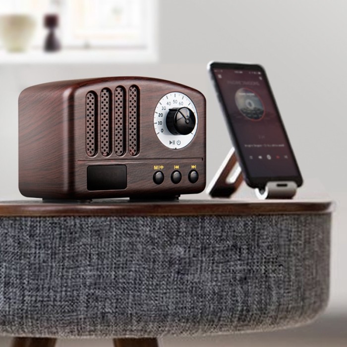 Speaker Bluetooth Mini Klasik Retro Bahan Kayu Dengan Radio Fm 5w