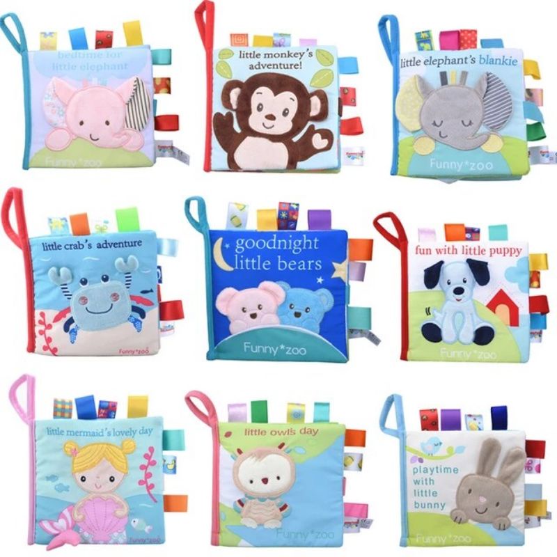 Mainan Edukasi Sensori Bayi Buku Kain Soft Cloth Book Warna Lembut 3D Rattle Montessori Buku Bantal Kerincingan Quiet Busy Book Newborn