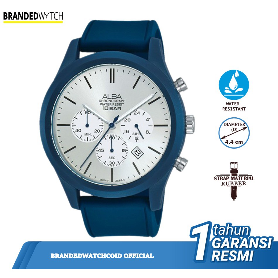 Jam Tangan Pria Alba Chronograph AT3G29X1 Blue Rubber Strap ORIGINAL/Jam Alba Pria AT3G29