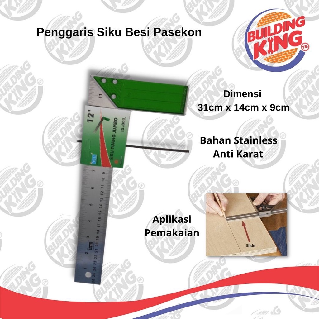 Penggaris Siku Besi - Pasekon 12 inch 30 cm Penggaris Mistar Tukang