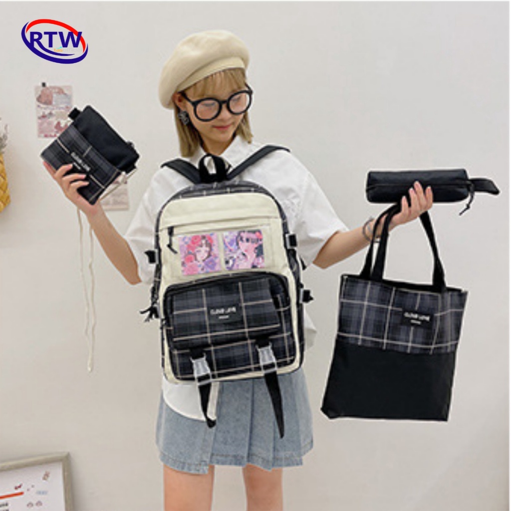 Tas Ransel Anak Sekolah Wanita import set 4 in 1 ORIGINAL Backpack Fashion Korea Tas Punggung Perempuan Terbaru Kekinian