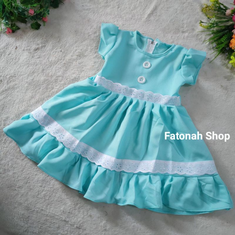 Dress anak 1 2 tahun baju anak cewek rok moscrepe renda polos ( dress moscrepe renda )