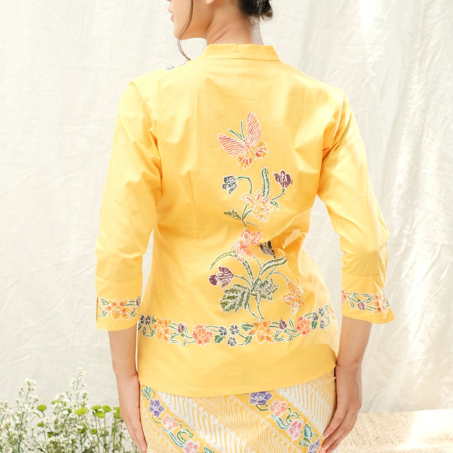 Kebaya Batik Encim Lengan 7/8 Meradelima Katun Kuning