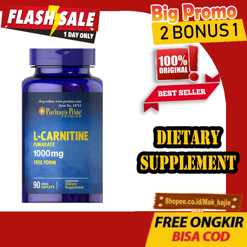 Puritan Obat L-Carnitine 1000mg - Pembakar Lemak Pelangsing 90 Tablet - Obat L Carnitine Asli