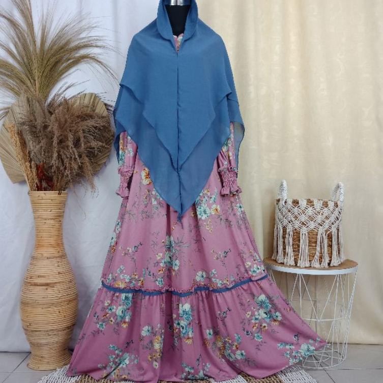 [IK0036] Gamis Misbee Sakura Mix Ceruty Set Khimar Pad Antem .Mutu terjamin. [..TH4NKS,.,.]