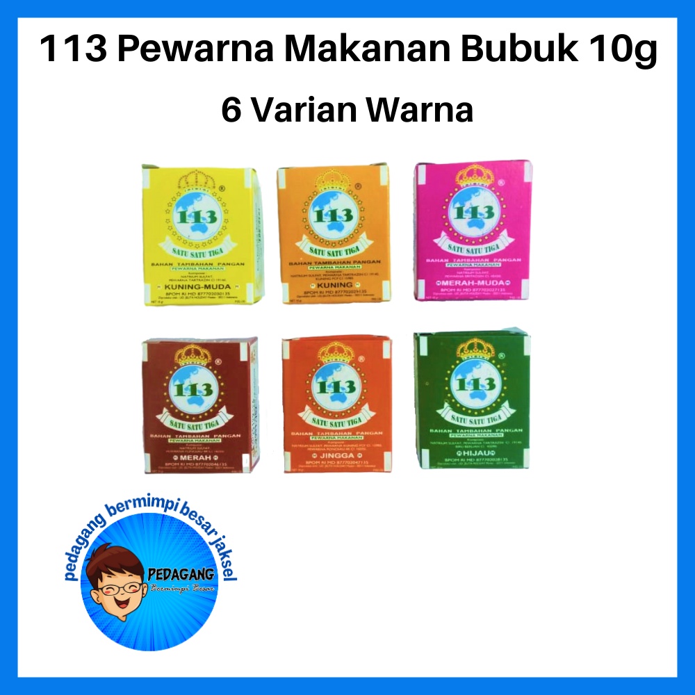 

113 Pewarna Makanan Bubuk 10g / Ada 6 Varian Warna/ Pewarna Makanan/ 113 Pewarna Makanan/ 113 PEWARNA MAKANAN BUBUK