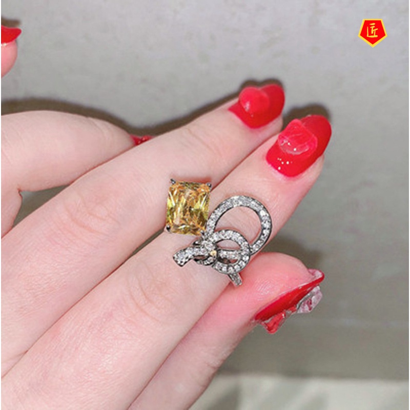 [Ready Stock]Luxury Yellow Diamond Bow Opening Ring