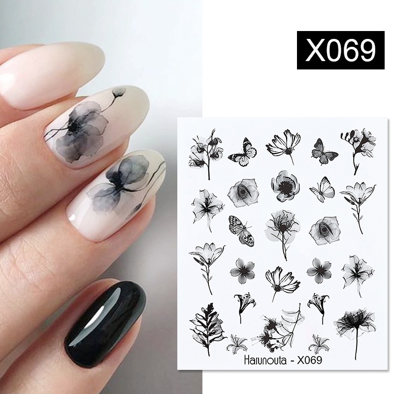 Stiker Kuku UV Gel Transfer Air Motif Daun Palem Warna Hitam Untuk Nail Art DIY