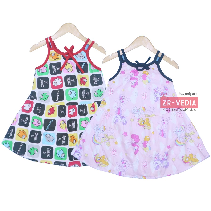 Dress Lilly uk 2-3 Tahun / Daster Atasan Tidur Dres Yukensi Baju Anak Perempuan Balita Karakter Adem