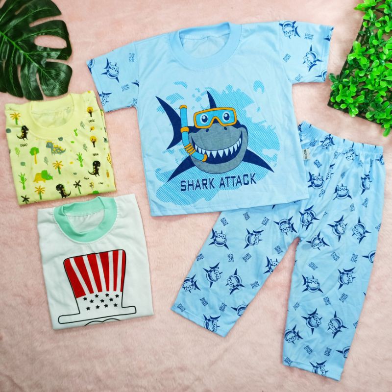 Ss#8005 Setelan Bayi size 0-10bulan / Baju harian Anak / Piyama Anak / Piyama Bayi Dino