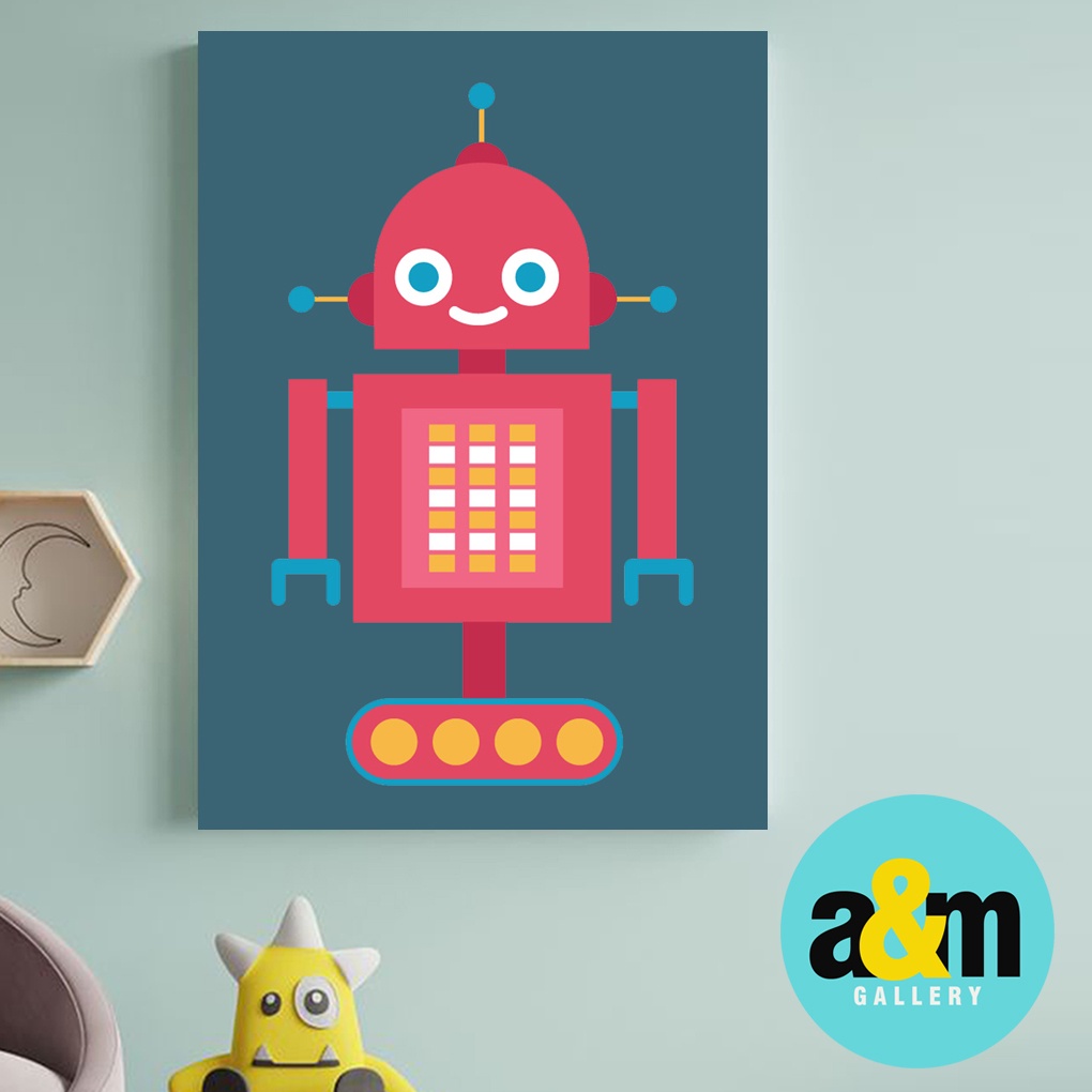 Poster Kayu Hiasan Dinding Kamar Bayi dan anak Gambar ROBOT ( A4 ) Dekorasi Kamar anak Wall decor Edukasi Gambar Tema ROBOT - A&amp;M