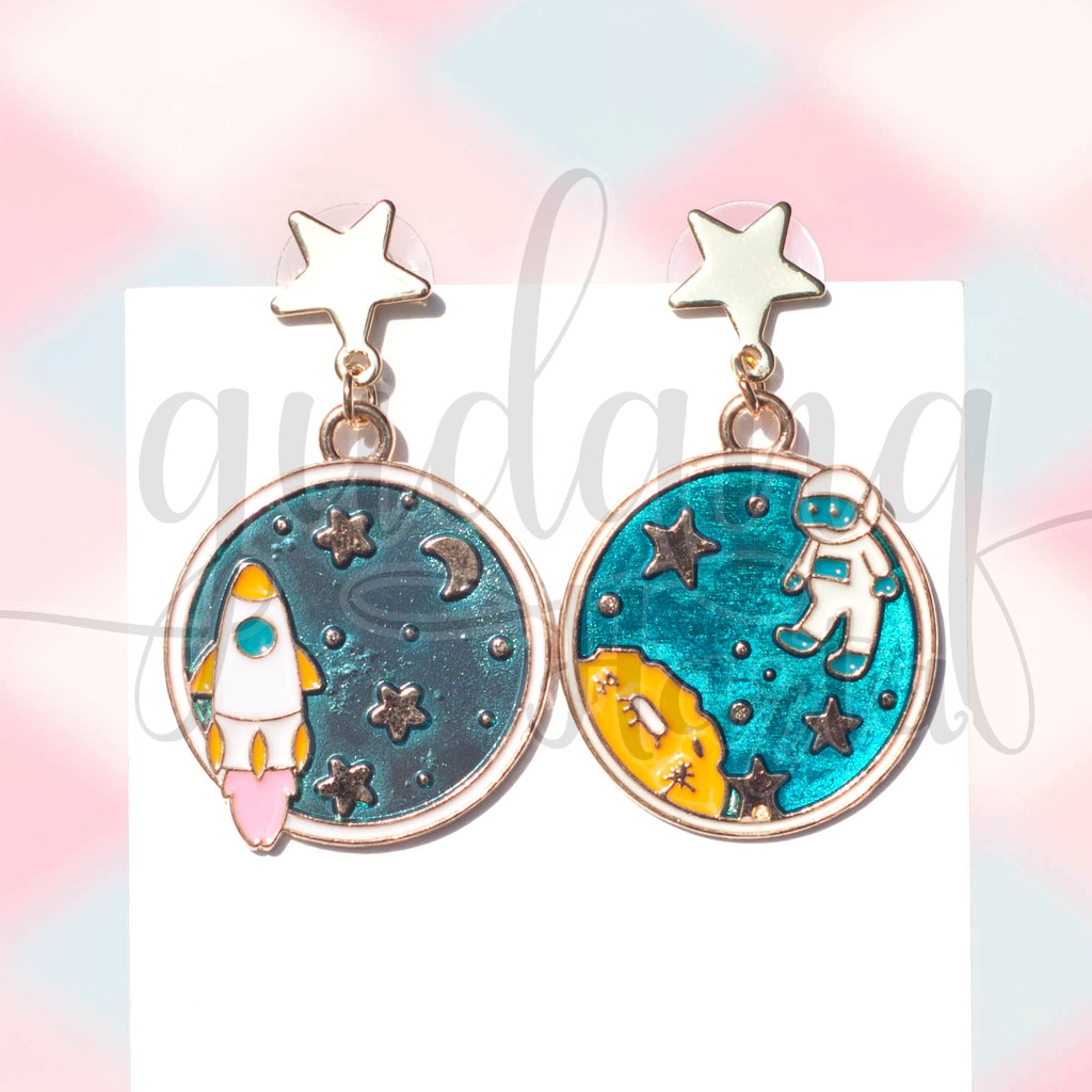 Anting Astronot Roket Biru Cantik Lucu Elegan Anting Murah Earrings GH 203558