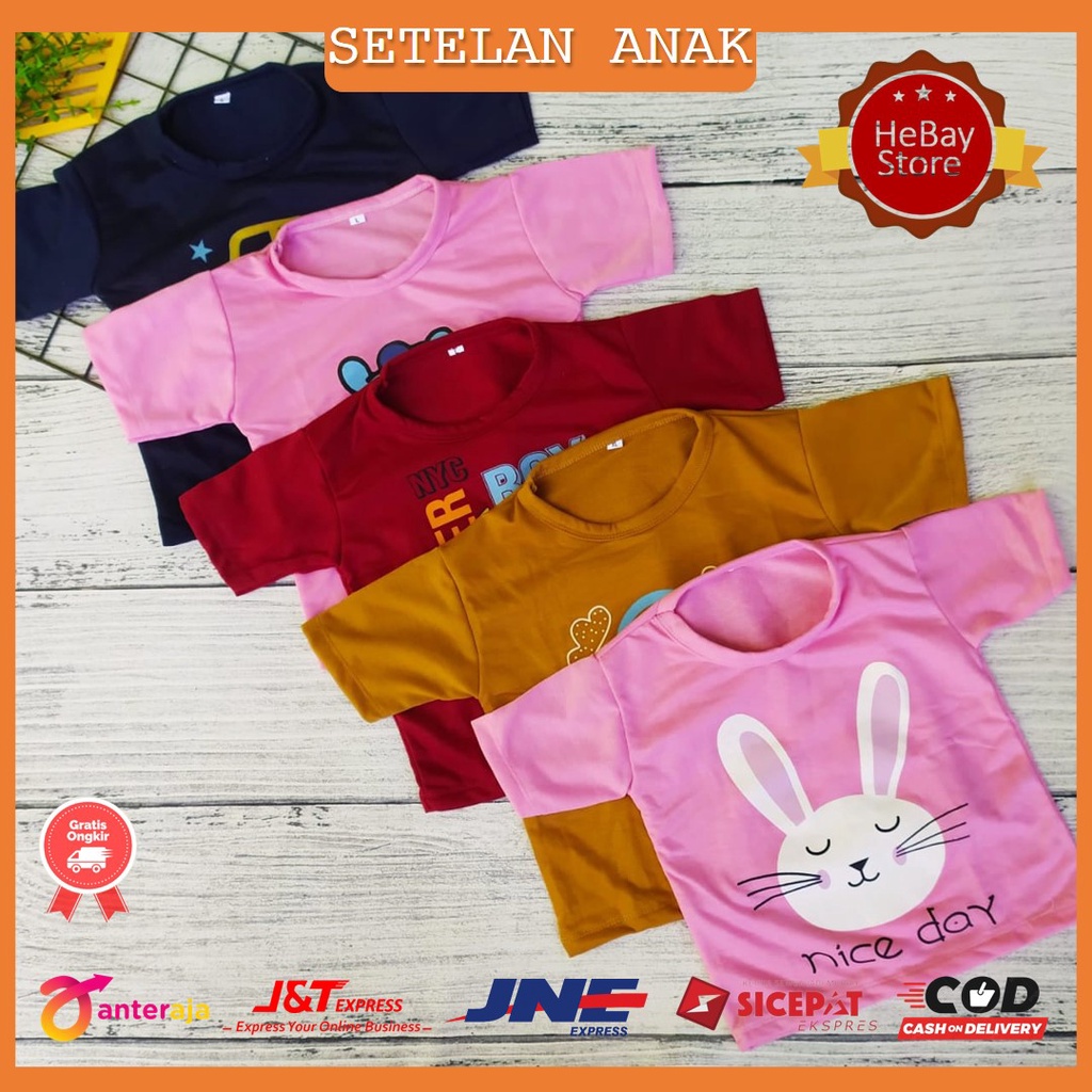 Setelan Kaos Kiano Karakter Lucu Usia 1-5 Tahun Set Kaos Laki-Laki Perempuan Murah