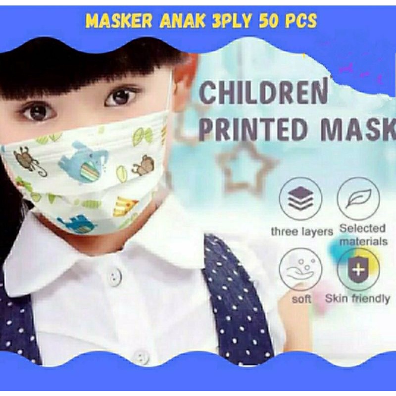 Masker anak 3ply earloop motif gambar 1box 50pcs