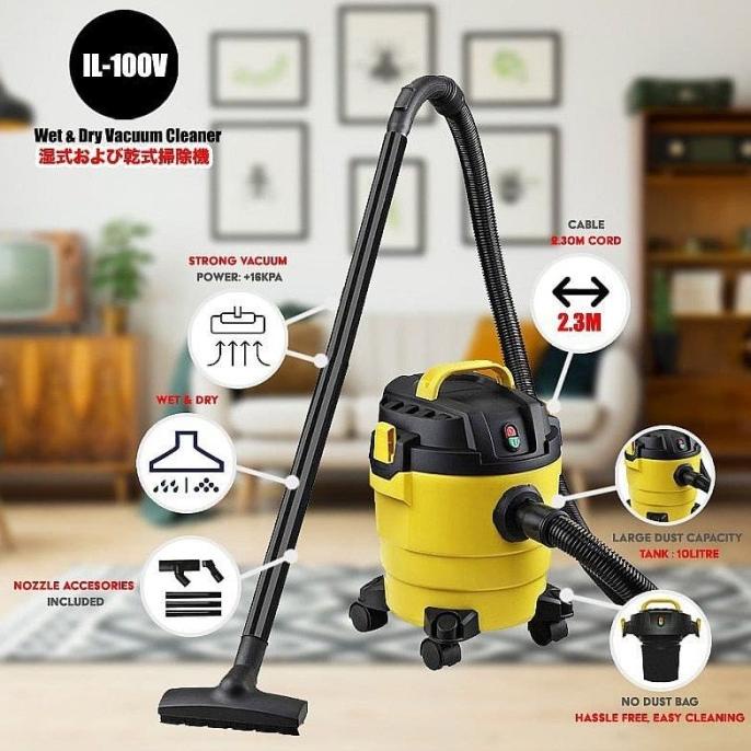 Idealife Vacuum Cleaner Wet and Dry - IL-100V - Yellow Termurah