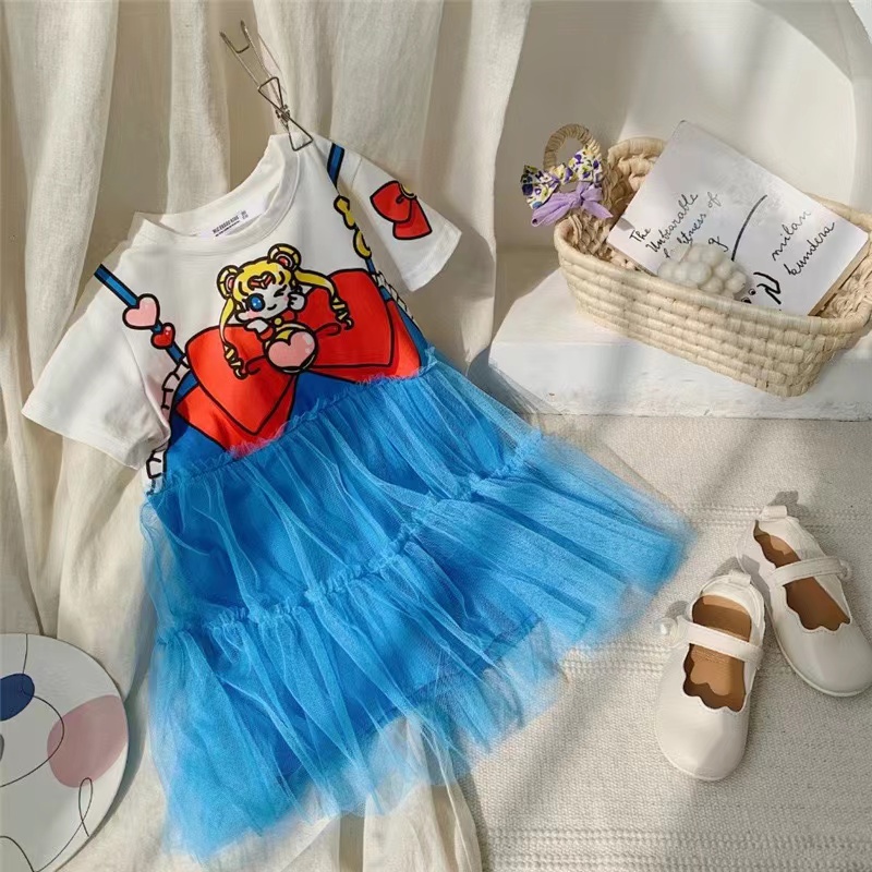 Dress Anak Perempuan Motif Kartun Moon Girl Korea Style Import Premium Dress