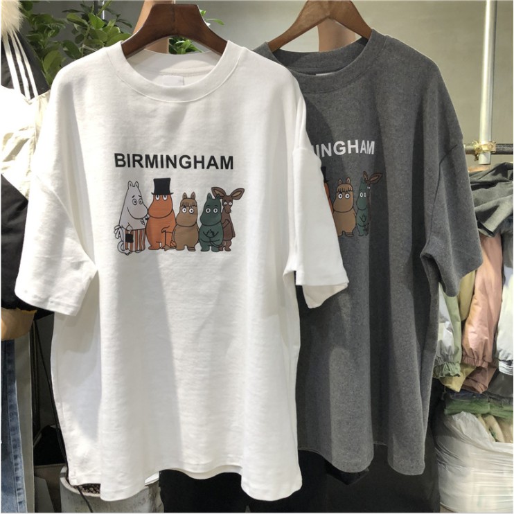 Kaos Wanita Motif Katun Tulisan Birmingham Korean Style T-Shirt Casual Kaos Longgar Santai Bagus