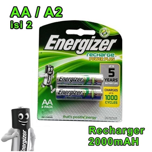 Baterai Battery / Energizer AA A2 Batre Recharge Rechargeable Bisa Isi Ulang Mainan Batrei Cash Cas Charger isi 2 Pcs