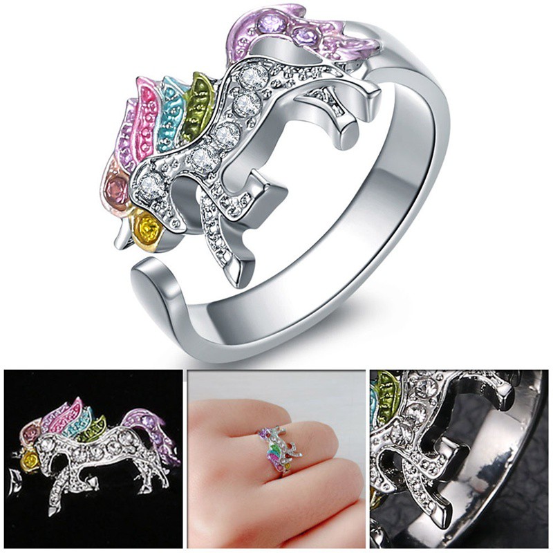 Fancyqube Cincin OPENING Ring Adjustable Motif Kartun Unicorn Warna Warni