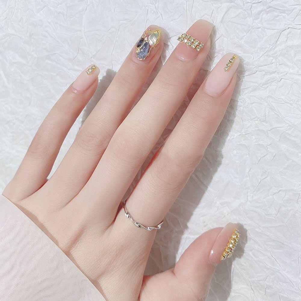 AUGUSTINA Agustina Rantai Nail Art Warna-Warni Fashion Nail Art Dekorasi Perhiasan Logam AB Kristal Kuku Berlian Imitasi Rantai