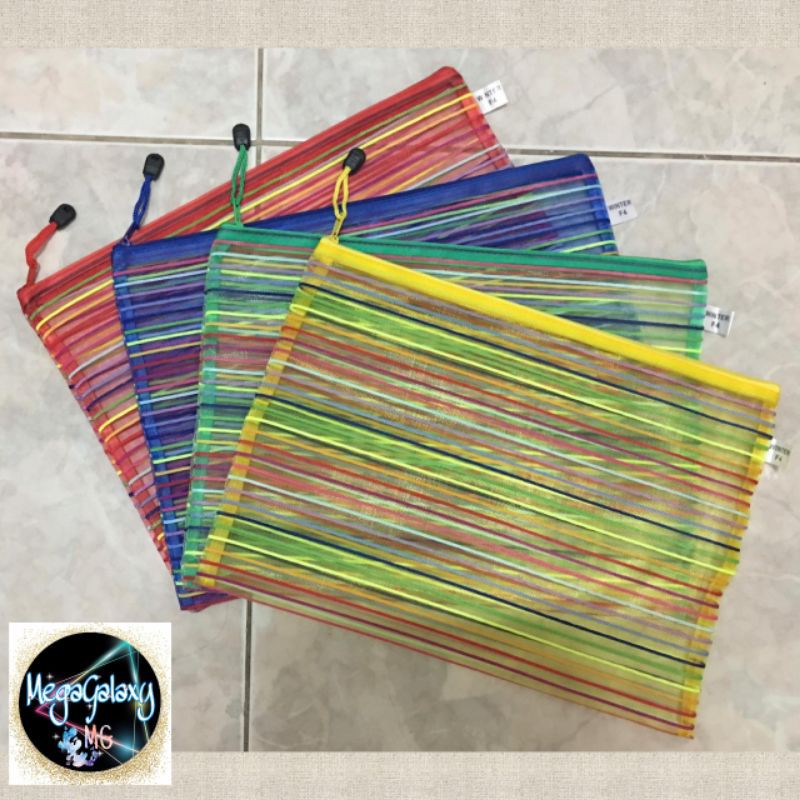 Map Resleting /Zipper Pocket File F4 Garis Multicolor