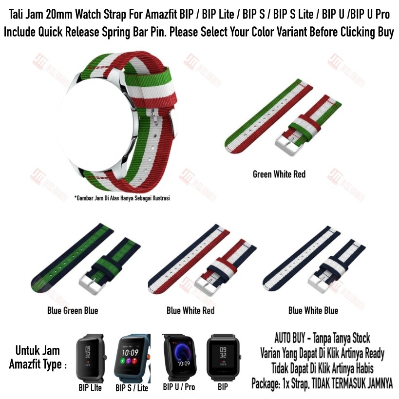 Tali Jam 20mm Watch Strap Amazfit BIP U Pro S Lite - Nylon 3 Baris Quick Release