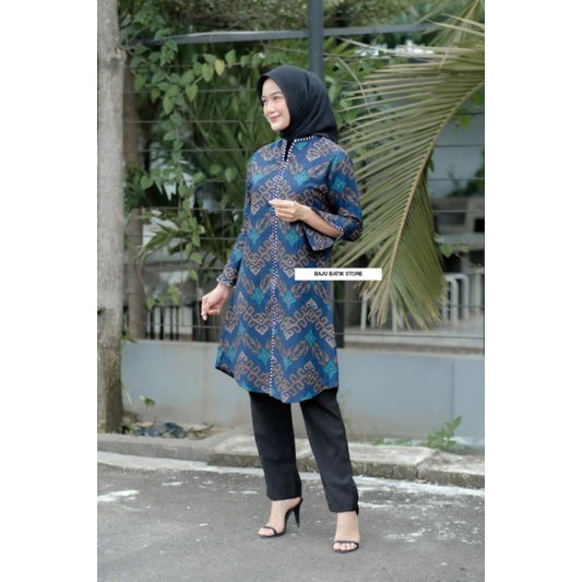 Maura Couple - Sania Ruffle Batik Couple ori Ndoro jowi DNT Garansi Termurah Shopee - Couple Aulia-TUNIK SONGKET NAVY