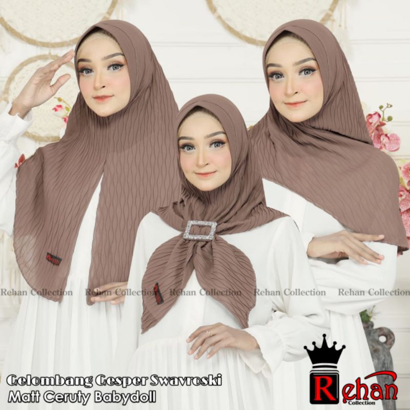 GELOMBANG GESPER SWAROSKI BY REHAN / BERGO GESPER / JILBAB INSTAN / HIJAB INSTAN / JILBAB PLISKET IN