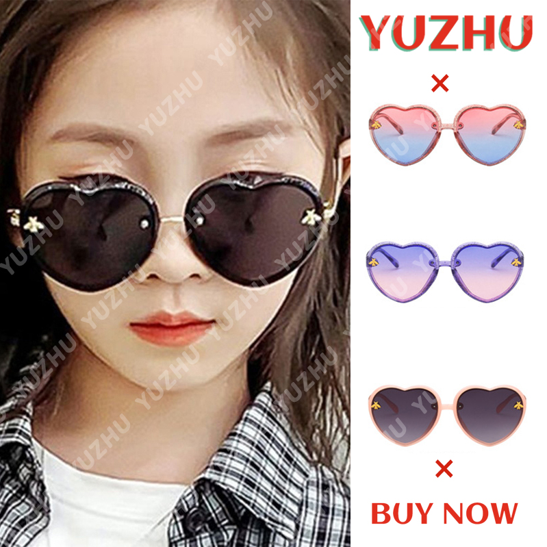 【YUZHU】COD Glitter Cinta Bentuk Bingkai Kartun Bee Sunglasses untuk Anak